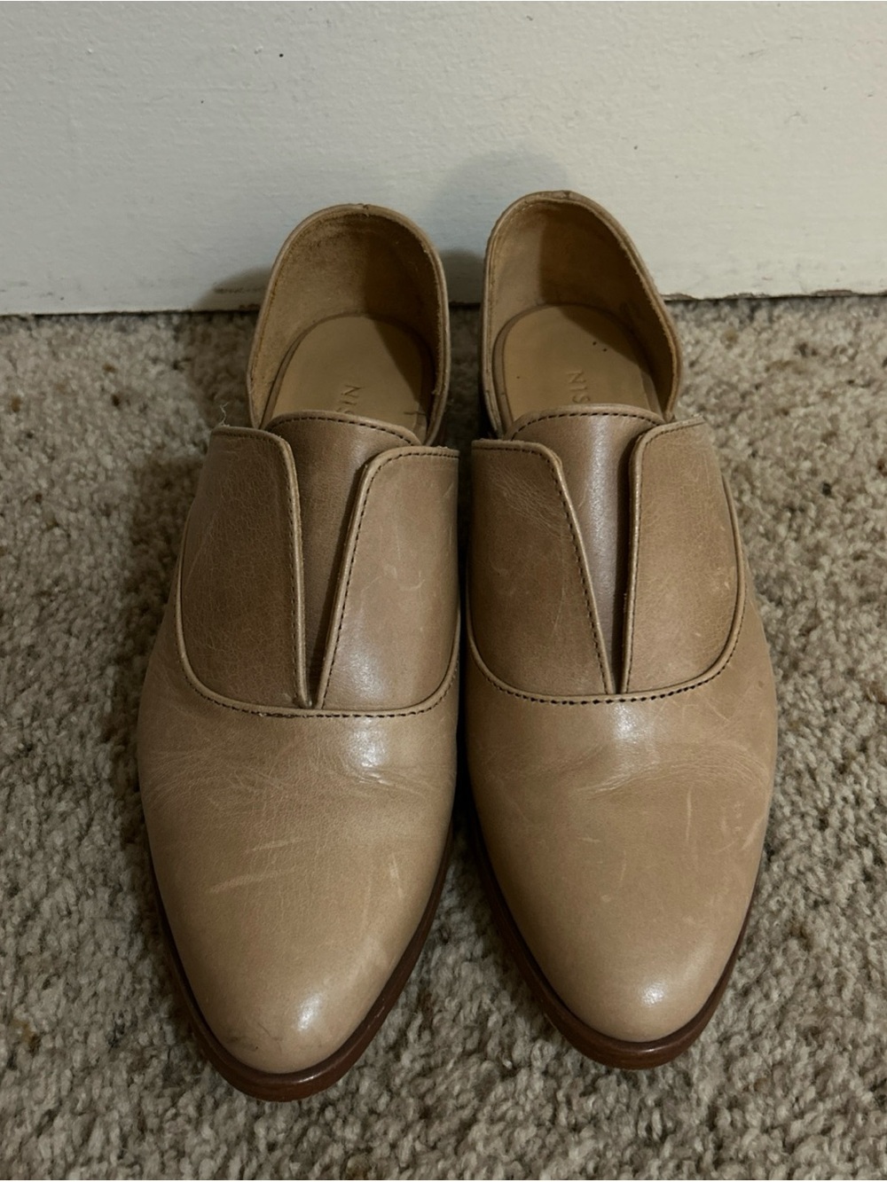 Nisolo Emma D'Orsay Oxford 2.0 Flats Tan Leather Pointed Toe Size 6.5 Slip-On